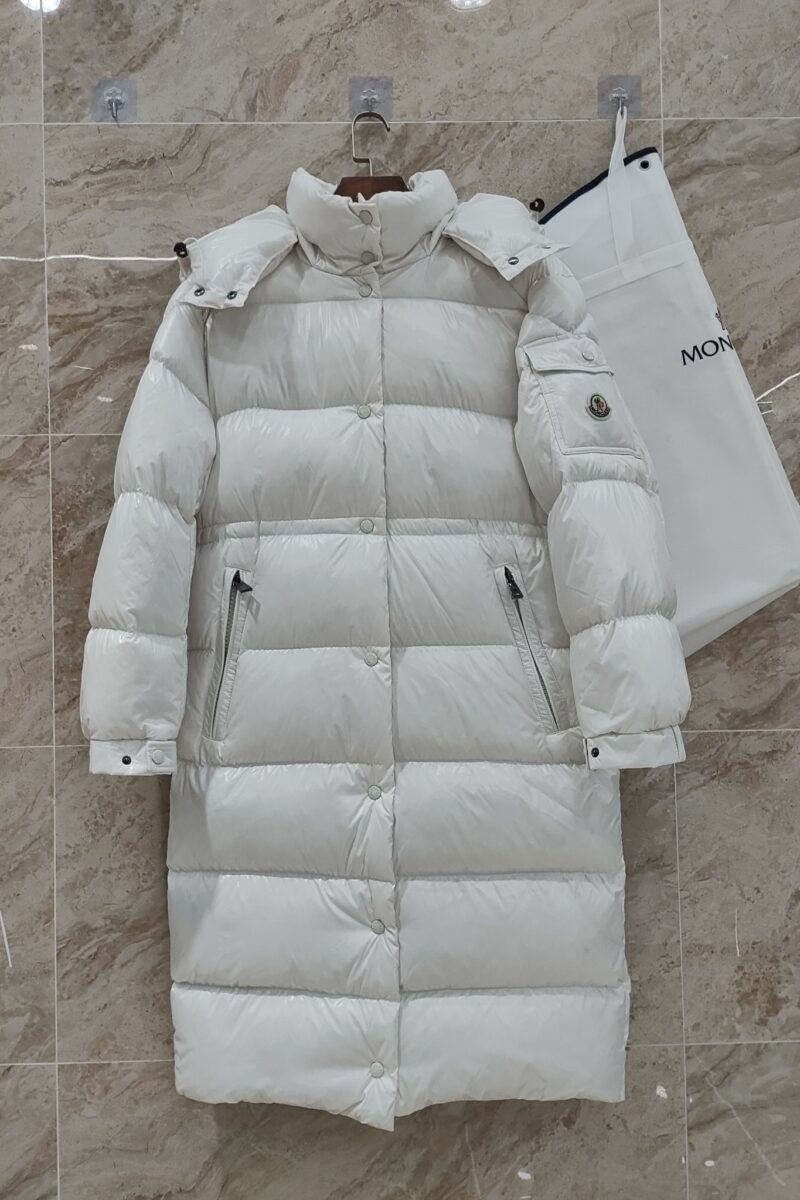 Doudoune Longue À Capuche Blanc