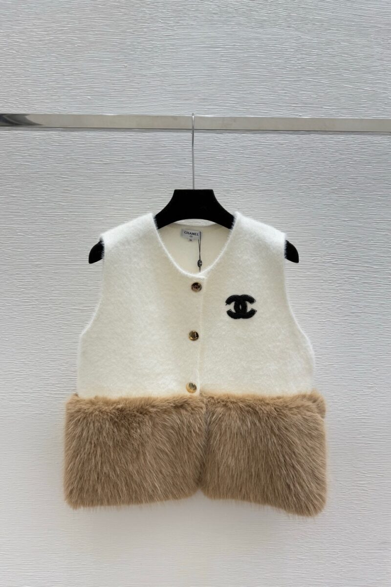 Gilet Sans Manches Effet Fourrure Bicolore