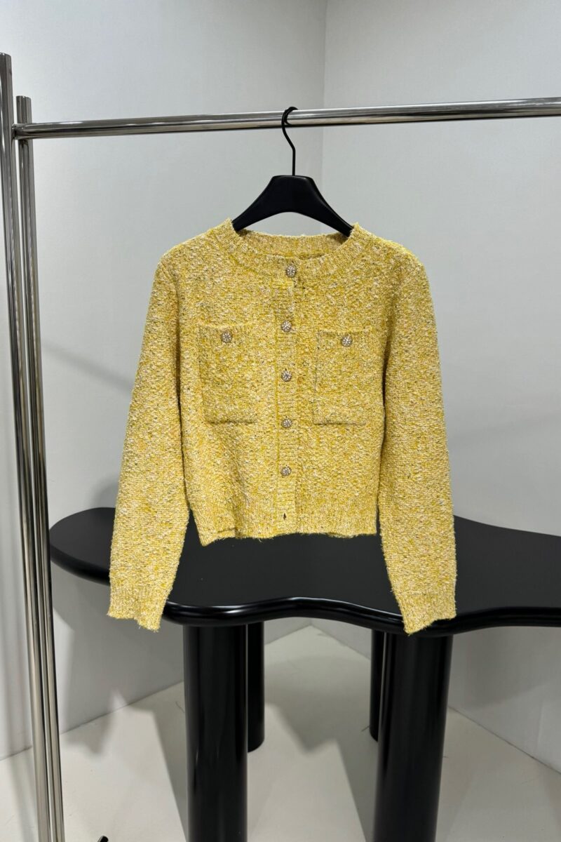 Cardigan Jaune en Maille Bouclée